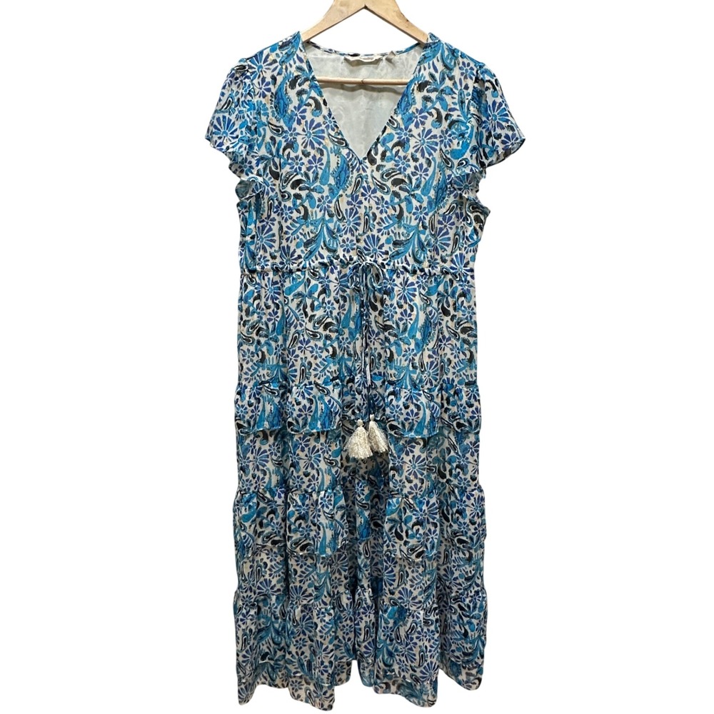 Soft Surroundings Chiffon Floral Tiered Maxi Dress Petite‎ LG Boho Resort Fairy